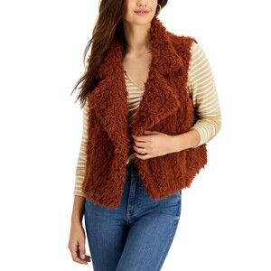 NWT Women’s Faux Fur Sherpa Woobie Vest Jacket Brown Size XL #657